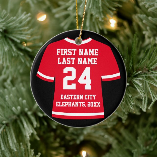 Red Football Soccer Hockey Sports Jersey Ceramic Ornament (Tree)