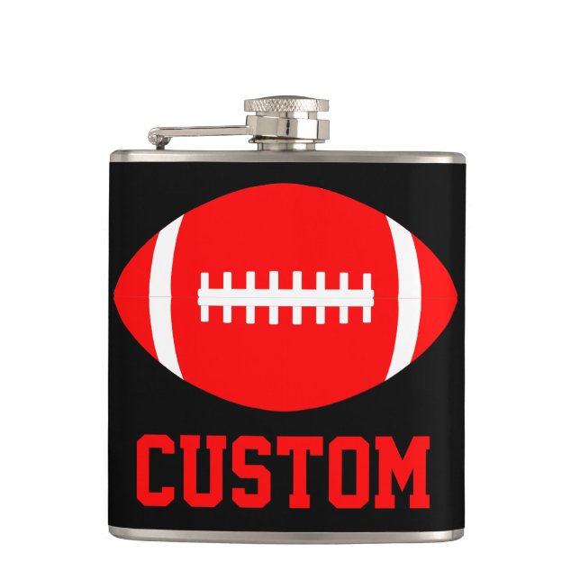 Red Football Team Custom Fan Colour & Team Name Hip Flask (Front)