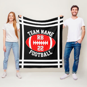 Red Football Team Name Player Position and Number Fleece Blanket