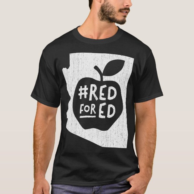 Red for Ed  Arizona Teacher Apple Chalk Rough  T-Shirt (Front)