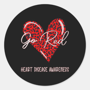 Red For Womens Heart Disease Awareness Month Leopa Classic Round Sticker