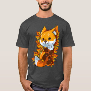 Red Forest Fox Baby Animal Autumn Fall Leaves 884 T-Shirt
