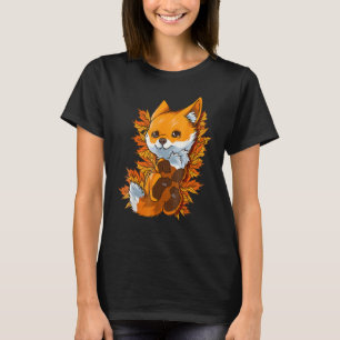 Red Forest Fox Baby Animal Autumn Fall Leaves T-Shirt