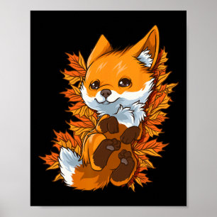 Red Forest Fox Baby Autumn Fall Poster