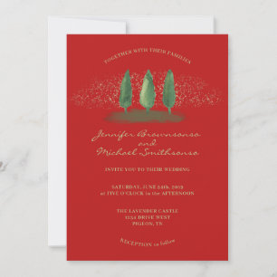 Red Forest Glitter   Christmas Holiday Wedding Invitation