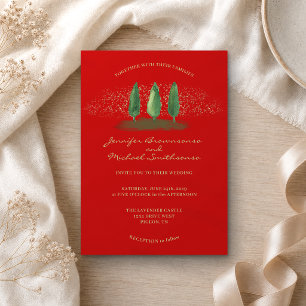 Red Forest Glitter   Christmas Holiday Wedding Invitation