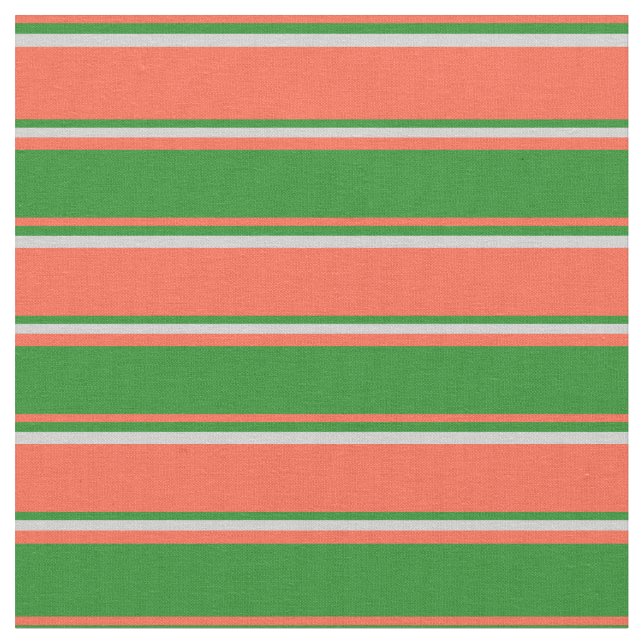 Red, Forest Green & Light Grey Coloured Stripes Fabric (Close Up)
