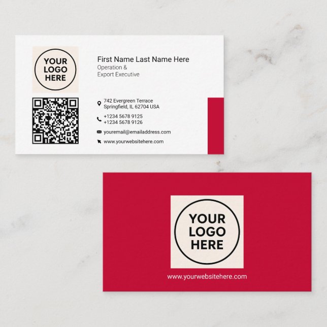 Red Formal QR Professional Modern Corporate Business Card (Front/Back)