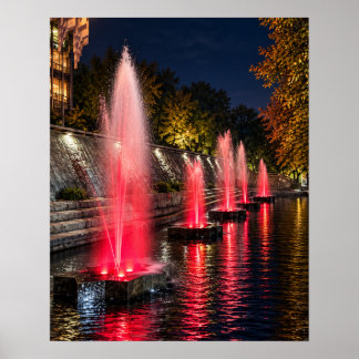 Red Fountain Night 16x20 Unframed Art Print