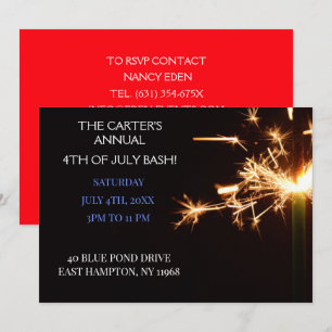 Red Fourth of July Independence Day Sparkler Invitation