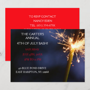 Red Fourth of July  Independence Day  Sparkler Invitation