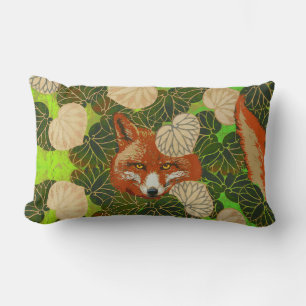RED FOX AMONG THE GREEN LEAVES AND FOLIAGE LUMBAR CUSHION