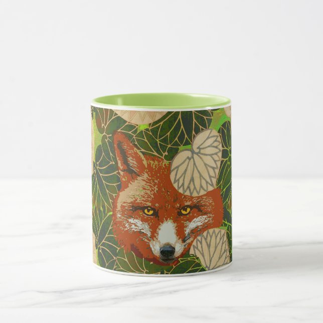 RED FOX AMONG THE GREEN LEAVES AND FOLIAGE MUG (Center)