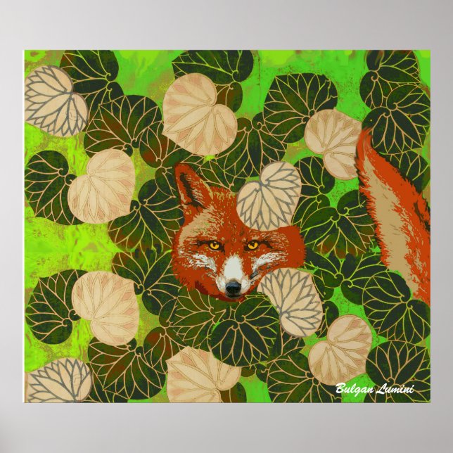 RED FOX AMONG THE GREEN LEAVES AND FOLIAGE POSTER (Front)
