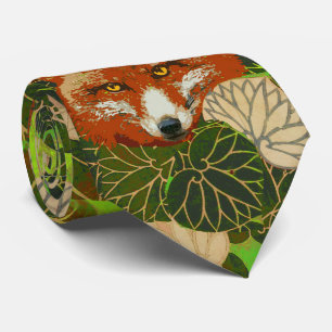 RED FOX AMONG THE GREEN LEAVES AND FOLIAGE TIE