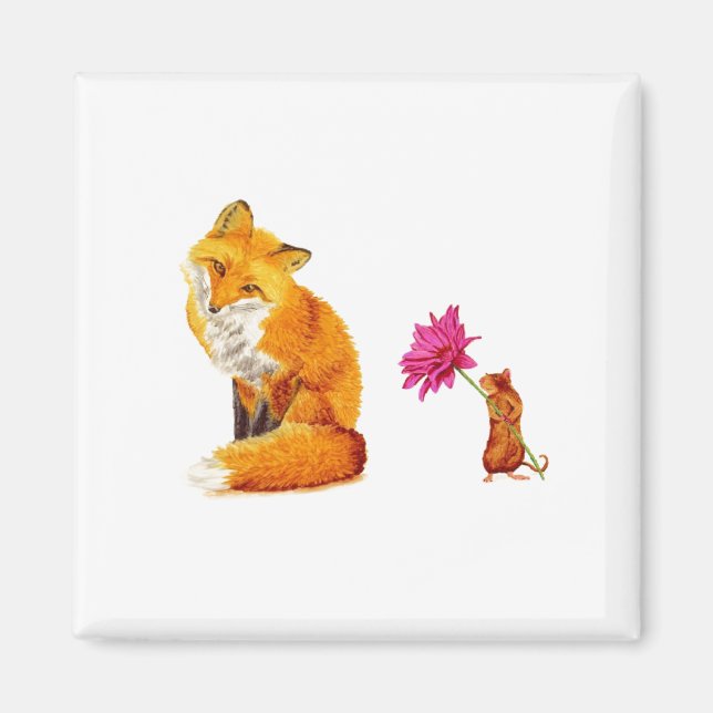 Red Fox and Mouse Friends Magnet (Front)