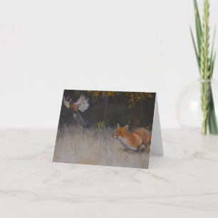 Red Fox and Pheasant Fall Art Note Card