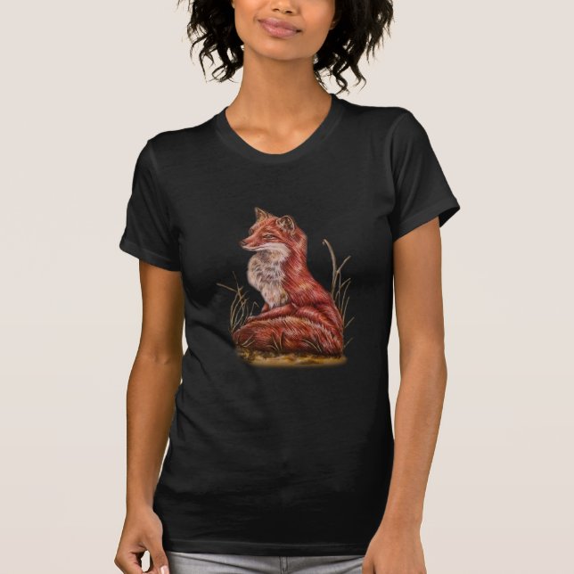 Red Fox Animal Art Drawing T-Shirt (Front)