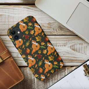 Red Fox Autumn Leaves Acorns Green Pattern iPhone 11 Case