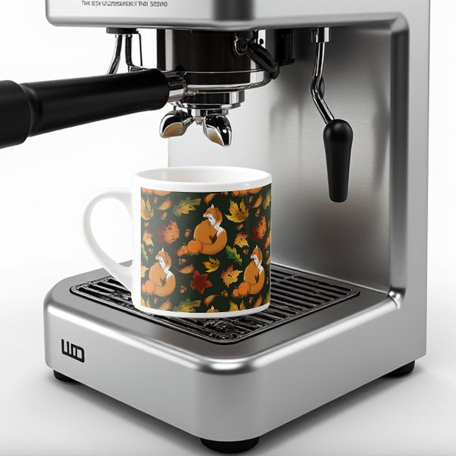 Red Fox Autumn Leaves Acorns Green Pattern Espresso Cup (Creator Uploaded)