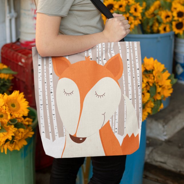 Red Fox Birch Trees Art by Jess Tote Bag (Creator Uploaded)