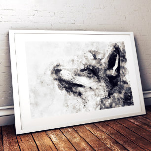Red Fox Black and White Watercolor 01 Photo Print