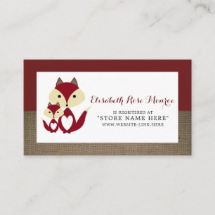 Red Fox Burlap Baby Shower Gift Registry Enclosure Card