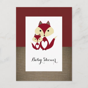 Red Fox Burlap Baby Shower Invitation