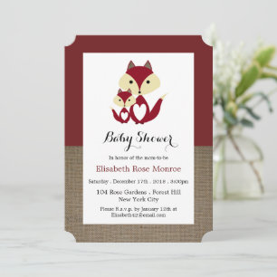 Red Fox Burlap Baby Shower Invitation
