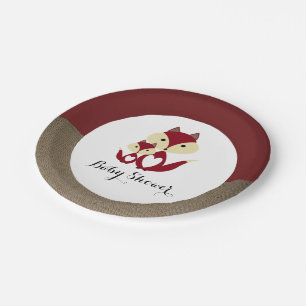 Red Fox Burlap Baby Shower Paper Plate