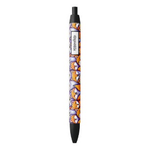 Red fox cartoon DIY name woodland animal pattern Black Ink Pen