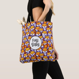 Red fox cartoon foxy baby funny woodland humor tote bag