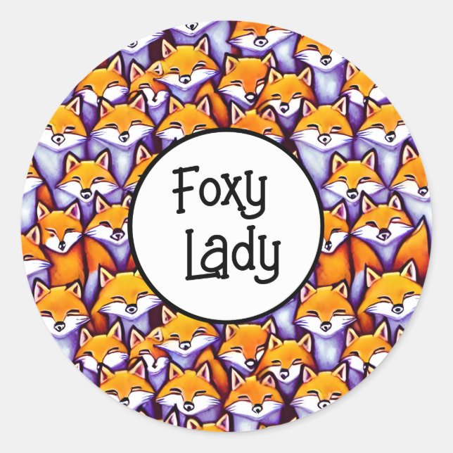 Red fox cartoon woodland funny foxy lady humour classic round sticker (Front)