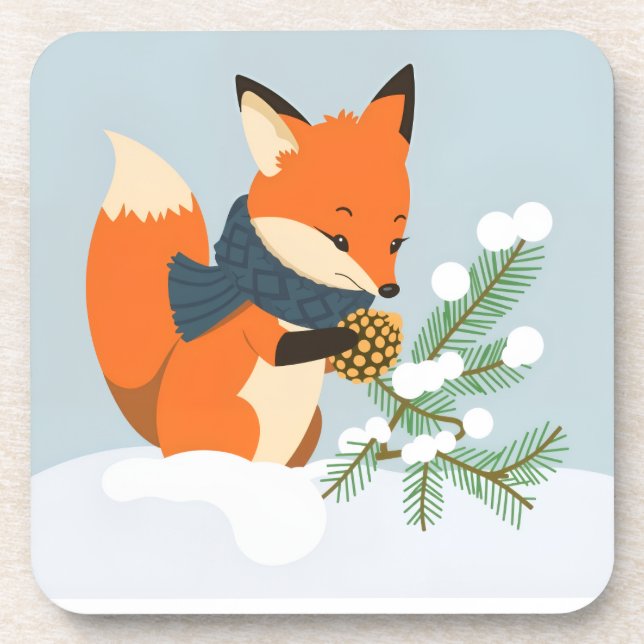Red Fox Christmas fun Coaster (Front)