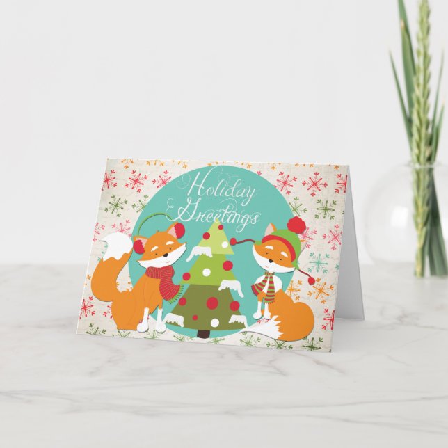 Red Fox Christmas Holiday Greeting Card (Front)