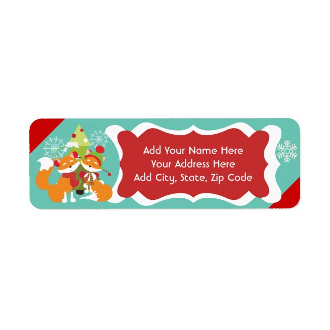 Red Fox Christmas Return Address Labels (Front)