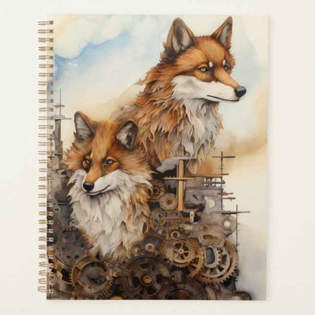 Red fox Couple Steampunk Watercolor 3 Planner (Front)