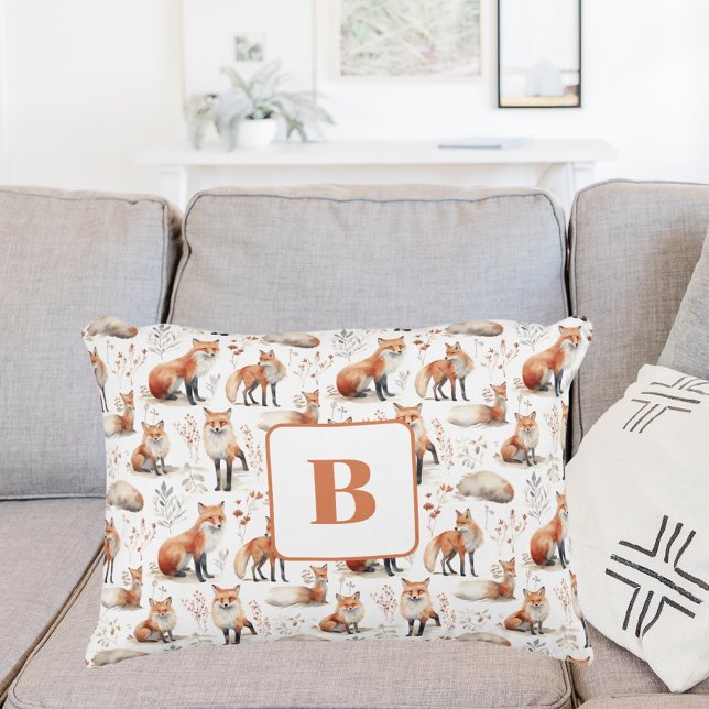 Red fox cute animal nursery monogram decorative cushion (Creator Uploaded)