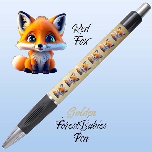 Red Fox Cute Unique Whimsical Forest Animal Gold🦊 (Cute Whimsical Red Fox Cartoon Graphic, gold  ForestBabies Pen 🦊)