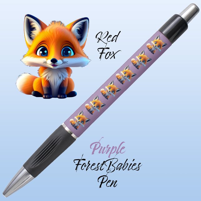 Red Fox Cute Unique Whimsical Forest Animal Purple (Cute Whimsical Red Fox Cartoon Graphic, purple ForestBabies Pen 🦊)