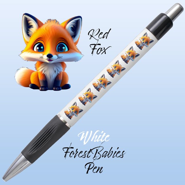 Red Fox, Cute Unique Whimsical Forest Animal White (Cute Whimsical Red Fox Cartoon Graphic, white ForestBabies Pen 🦊)