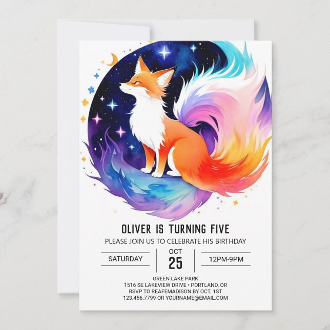 Red Fox Dreams Birthday Invitation (Front)