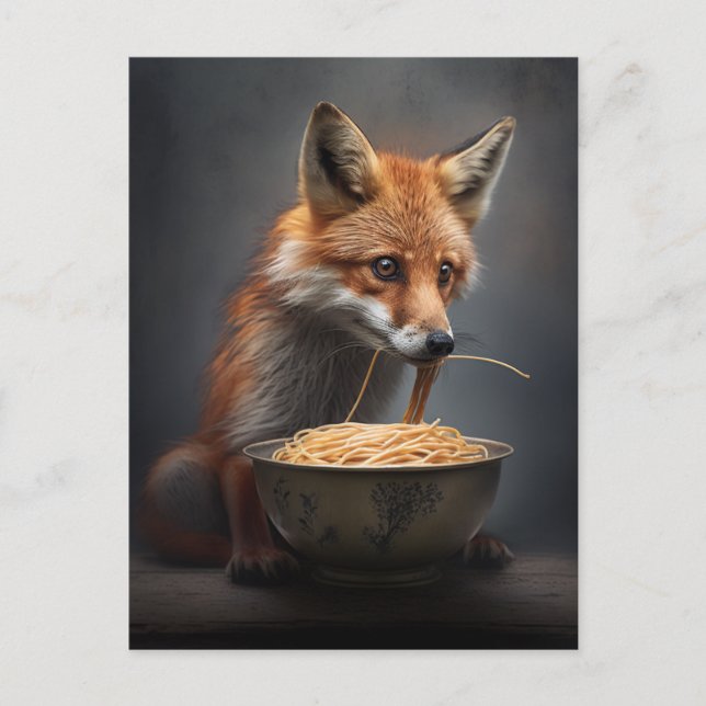 Red Fox Eating Spaghetti Postcard (Front)