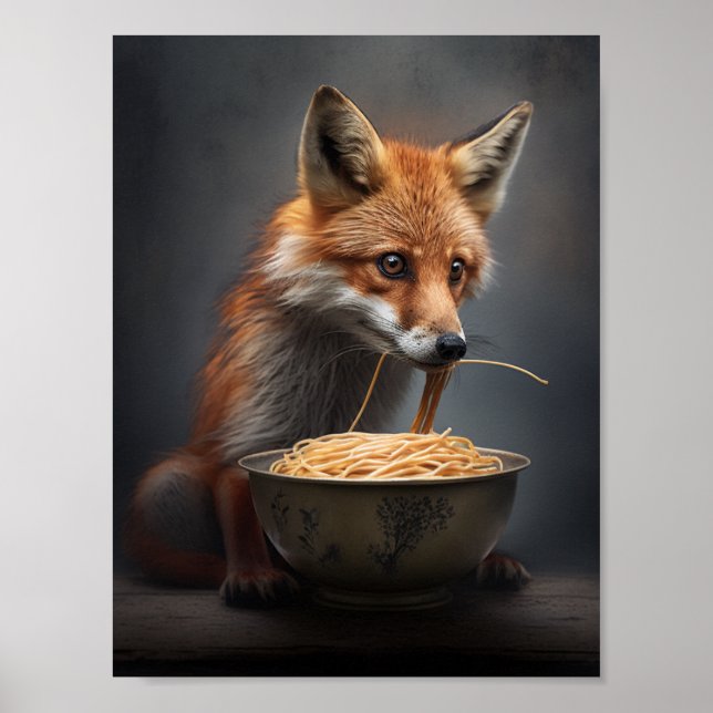 Red Fox Eating Spaghetti Poster (Front)