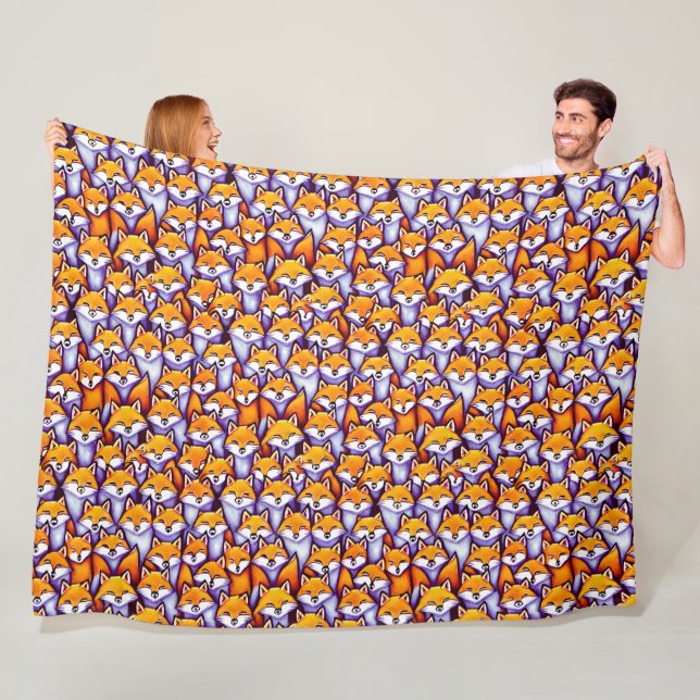 Red fox faces cartoon whimsical woodland pattern fleece blanket (In Situ)