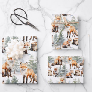 Red Fox Family In The Forest Wrapping Paper Sheet