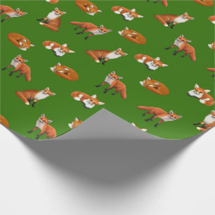Red Fox Family Wrapping Paper Olive