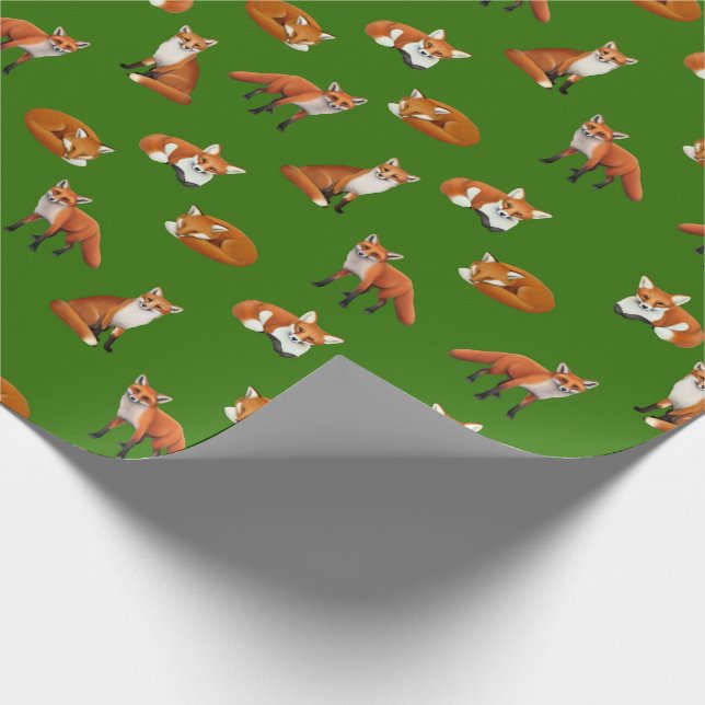 Red Fox Family Wrapping Paper Olive (Corner)