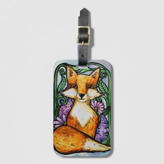 Red Fox Floral Nature Art Luggage Tag