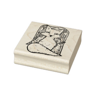 Red Fox Floral Nature Art Rubber Stamp